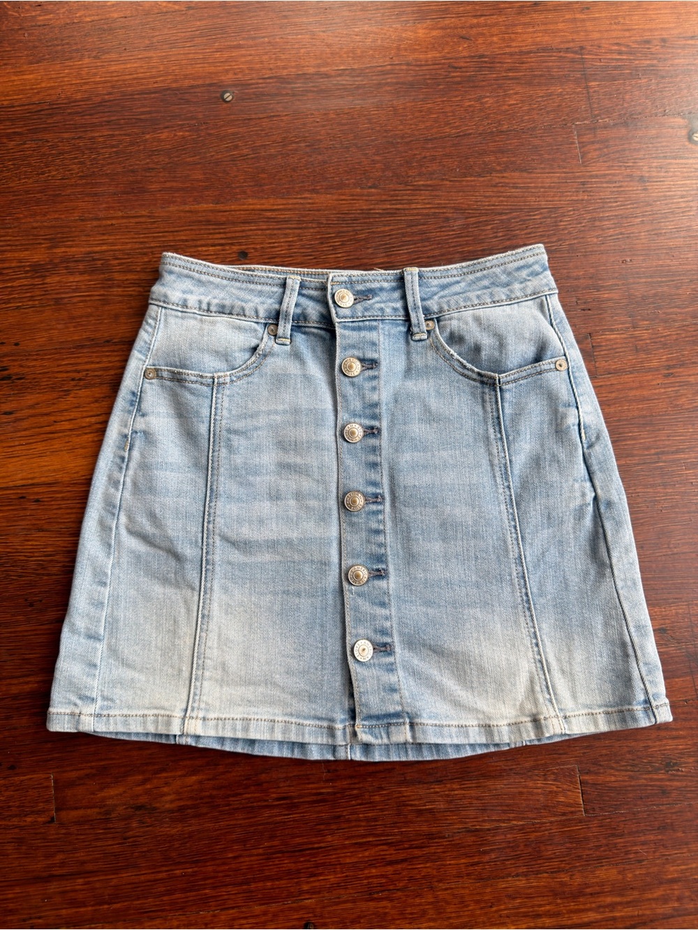 American Eagle Outfitters Light Blue Button-Front Denim Mini Skirt